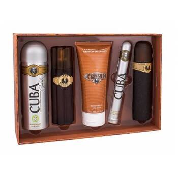 Detail produktu Cuba Cuba Must Have Gold Dárková sada EDT 100 ml, Cuba Gold EDT 35 ml, After Shave Cuba Gold 100 ml, sprchový gel Cuba Gold 200 ml a deospray Cuba Gol Cuba Cuba